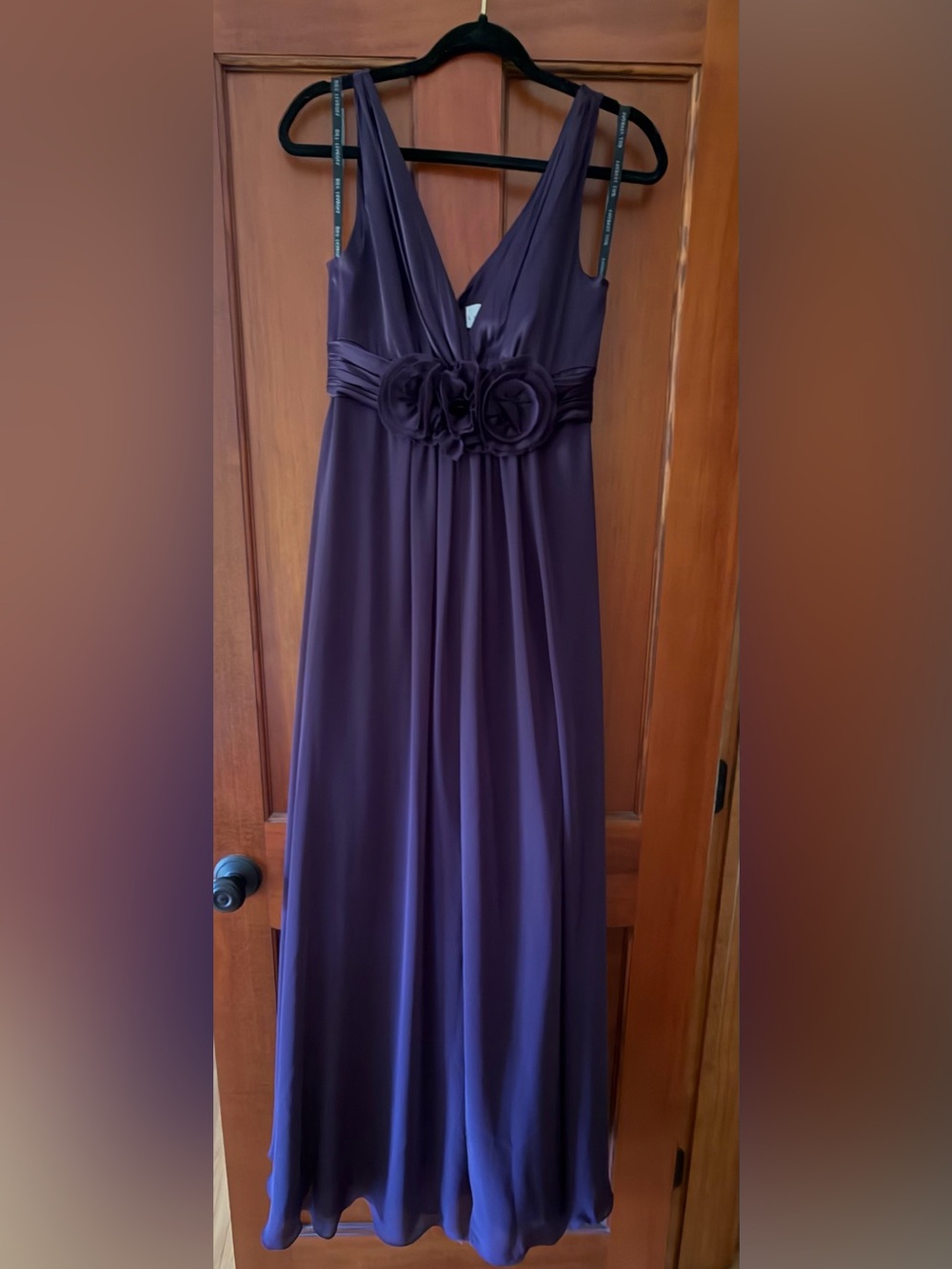 Bill Levkoff Deep Purple V-Neck Floral Sash Maxi Dress